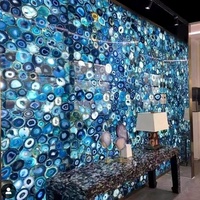 Décoration de maison de luxe Agate bleue grande dalle panneau comptoir Bar Top pierres précieuses Agate pierre carreaux de sol et panneau mural à vendre