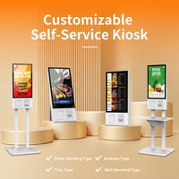 Kios Pembayaran Self CheckOut 21,5 Inci Penerima Uang Tunai Koin Uang Kertas Pembaca Kartu Produsen OEM Layar Sentuh Dilengkapi SDK
