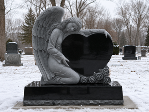 Angel Sculpture Heart Shape Tombstone Monument for Cemetery European Traditional Style <b>Stone</b> Statue - Product Image 4
