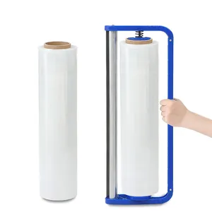 Wallepac - Dispensador de filme extensível de plástico com alça azul, máquina leve e portátil para embalagem de paletes, com núcleo de filme de 3 polegadas, leve e portátil