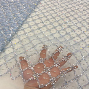 145cm 폭 친환경 폴리에스터 메탈릭 진주 자수 튤 원단 비즈 시퀸 200gsm 보풀 방지 위편 프렌치 레이스 여아용 - Product Image 1