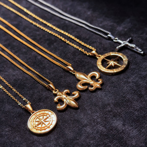 Collar con colgante <span class=keywords><strong>de</strong></span> brújula chapado en oro <span class=keywords><strong>de</strong></span> 18K, diseño <span class=keywords><strong>de</strong></span> Estrella del Norte <span class=keywords><strong>de</strong></span> acero inoxidable, joyería <span class=keywords><strong>de</strong></span> flor <span class=keywords><strong>de</strong></span> lis, collar <span class=keywords><strong>de</strong></span> Cruz <span class=keywords><strong>de</strong></span> crucifijo para hombres - Product Image 3