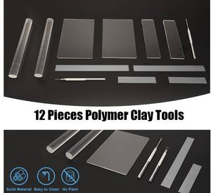 12 टुकड़े बहुलक मिट्टी कटर उपकरण किट एक्रिलिक रोलर पिन सिरेमिक कटर स्लिसर स्पष्ट आयताकार शीट प्रेस बोर्ड डिस्प्ले रैक - Product Image 6