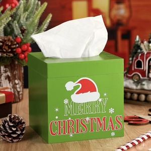 Boîte à mouchoirs décorative de Noël, boîte à mouchoirs en bois massif à tirer, boîte à mouchoirs pour fête, boîte à mouchoirs personnalisable avec logo. - Product Image 1