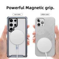 Coque de téléphone de luxe transparente antichoc en TPU+PC+aluminium avec recharge magnétique sans fil pour S23 S24 Ultra