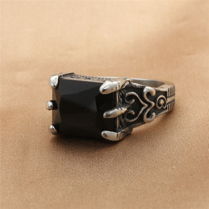 European American Style Men's <b>Titanium</b> Steel Square <b>Black</b> Diamond <b>Ring</b> Claw Setting Geometric Punk Fashion Jewelry Gift - Product Image 1