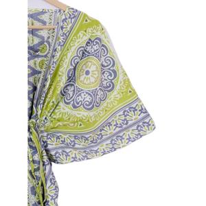 Kaftan floral 100% coton fait main pour femmes, col en V, manches longues, coupe ample, vêtements décontractés écologiques pour toutes les saisons - Product Image 2