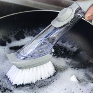 Automatic Soap Dispensing <b>Long</b> <b>Handle</b> Kitchen Pot <b>Brush</b> Non Stick Oil Leak Proof Stiff Bristle Easy Clean Dish Washing Tool - Product Image 3