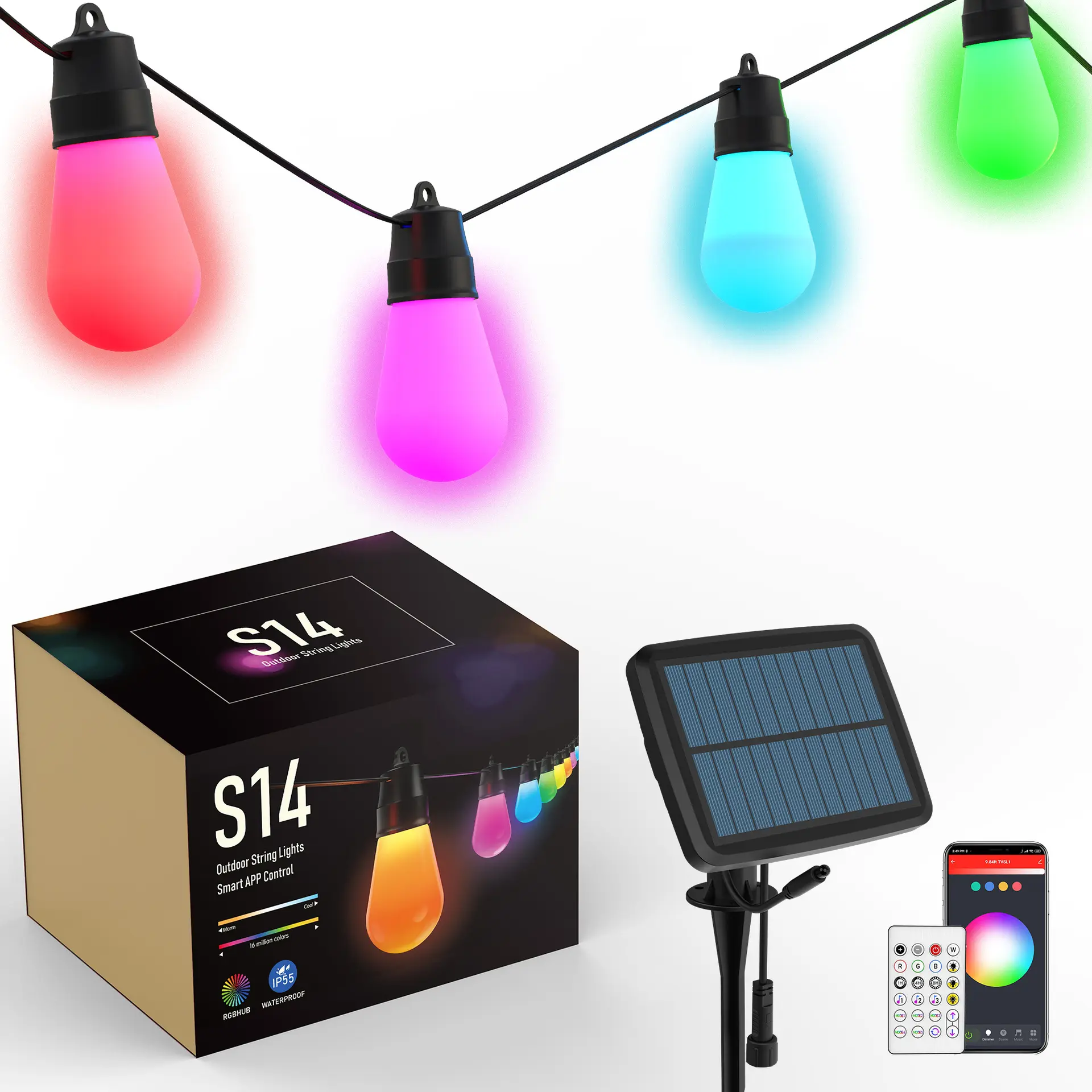 BOKUN Light Chain Solar S14 Outdoor Garden Decorative Smart Bluetooth RGB Magic String Lights