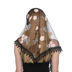 Offre Spéciale couleur unie fleur imprimé triangulaire écharpe <span class=keywords><strong>Voile</strong></span> avec glands châle Foulard étole dames <span class=keywords><strong>Bonnet</strong></span> mantille <span class=keywords><strong>voile</strong></span> - Product Image 6