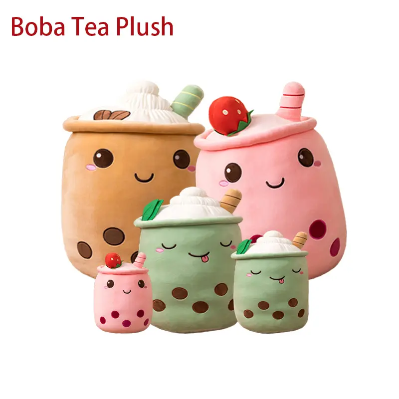 Wholesale boba milk tea cup plush toy soft stuffed doll strawberry Ice cream hugging pillow high quality bubble plushie cushion