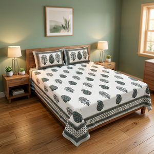 Juego de Ropa de Cama de Algodón Estampado a Mano en Blanco y Negro, Cubrecama con Diseño Floral y Paisley, Juego de Fundas de Almohada para Uso en el Hogar y Hoteles - Product Image 3