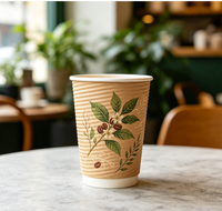 Gobelets à café jetables biodégradables personnalisés en gros, à paroi ondulée, 8OZ 12OZ 16OZ, en papier kraft avec feuille d'or, recyclables, chaud/froid