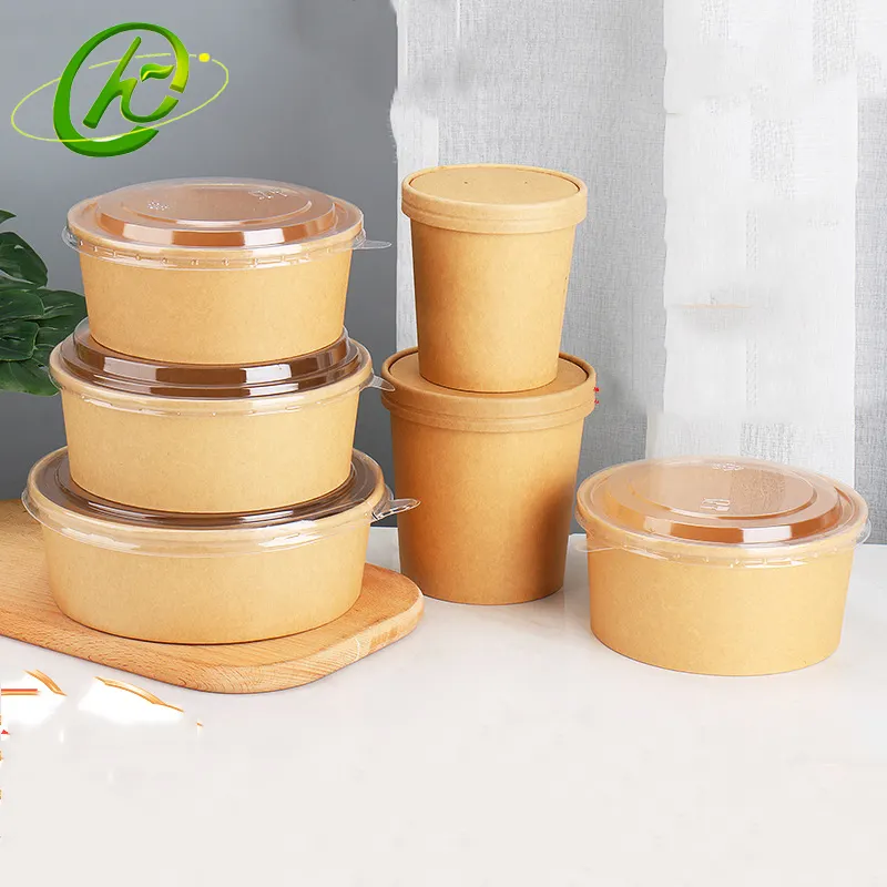 factory kraft paper bowl soup cup disposable paper salad bowl 500ml 750ml 1000ml 1100ml 1300ml Take Away Craft Paper Bowls