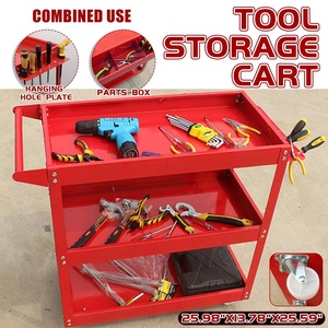 Chariot à outils en acier à roulettes à 3 niveaux, chariot de réparation, chariot d'atelier, armoire de rangement de <span class=keywords><strong>garage</strong></span>, organisateur, plaque à trous suspendus, boîte à pièces - Product Image 2