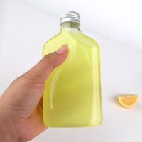 Bouteille plate transparente en plastique de 250 ml et 350 ml avec couvercle en aluminium et pompe doseuse pour thé au lait, bière, lotion, eau et emballage alimentaire