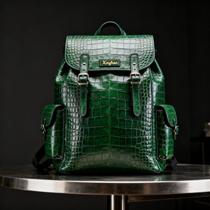 <span class=keywords><strong>Zaino</strong></span> in vera <span class=keywords><strong>pelle</strong></span> da <span class=keywords><strong>uomo</strong></span> di fascia alta con modello di coccodrillo verde Premium <span class=keywords><strong>zaino</strong></span> in <span class=keywords><strong>pelle</strong></span> con Logo in lamina d'oro - Product Image 5