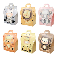 Boîtes à bonbons en carton pliables et recyclables avec motif jungle mignon, avec poignée, pour les cadeaux de fête de naissance ou d'anniversaire, emballage cadeau