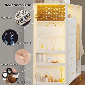 <span class=keywords><strong>Commode</strong></span> améliorée avec armoire à bijoux <span class=keywords><strong>et</strong></span> lumière LED <span class=keywords><strong>Commode</strong></span> polyvalente avec porte-vêtements <span class=keywords><strong>et</strong></span> pieds dorés - Product Image 5