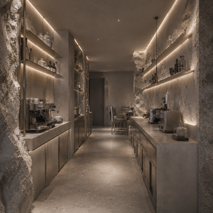 Iluminación de Diseño Moderno en Piedra Roca, Mostrador Personalizado para Cafetería y Bar, Renderizado 3D Ecológico para Decoración Interior de Restaurantes - Product Image 3