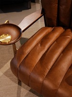 Fauteuil d'appoint en cuir véritable style industriel vintage, capitonné, pour bar à chicha américain et salon à cigares