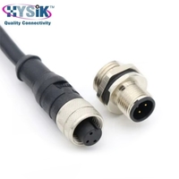 Kit de Cable Moldeado Recto Macho de 3 Polos M12 y Receptáculo Hembra para Montaje en Panel, Codificación A, 2m para Conexión a Través de Pared