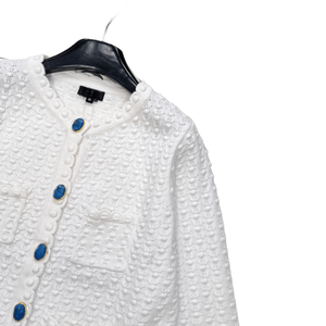 Cárdigan de punto texturizado con borde festoneado y botones frontales, estilo corto para uso diario informal - Product Image 5