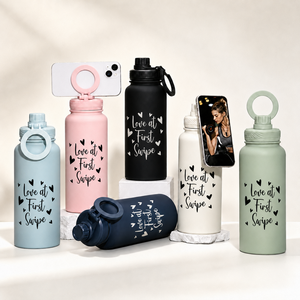 Botella de Agua de Acero Inoxidable con Diseño Romántico, Impresión de Fuente Artística Personalizada, Tapa con Soporte Magnético para Teléfono, Termo Aislado - Product Image 1