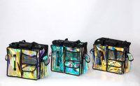 Sac de maquillage cosmétique transparent holographique en vinyle, organisateur de beauté durable, imperméable, avec fermeture éclair, couleur personnalisée, national