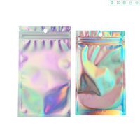 Sac de voyage cosmétique réutilisable en Mylar auto-adhésif, pochette holographique en plastique laser avec fermeture éclair pour bijoux