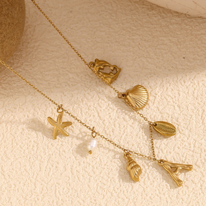 Phổ biến đại dương loạt đồ trang sức xỉn màu miễn phí 18K mạ vàng thép không gỉ ốc xà cừ Sao vỏ thả Choker Vòng cổ - Product Image 4