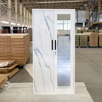 Armoire moderne autoportante en acier à 2 portes avec miroir, coffre-fort intérieur personnalisé et placard à portes battantes imprimé pour chambre à coucher