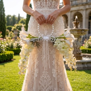Ramo de Novia Artesanal de Lujo, Hecho a Mano, con Flores Artificiales de Tacto Real, Estilo Cascada, Decoración para Bodas y Fiestas, Estilo Old Money 2026 - Product Image 2