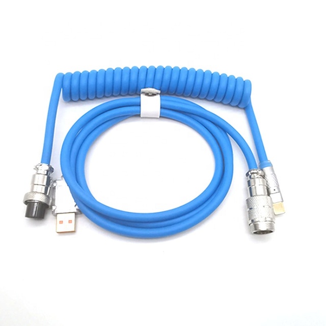 Type C to Gx16 Aviator Connector Coiled Braided Cable Coiled Mechanical Gaming Keyboard Cable Mechanical Keyboard Cable