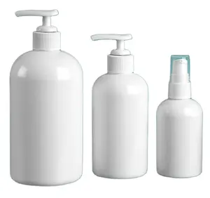 Bianco 500ml di plastica PET boston bottiglie rotonde con il bianco lozione pompe per il packaging cosmetico