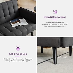 Divano <span class=keywords><strong>Letto</strong></span> Futon Convertibile con USB, Imbottito e Trapuntato, Piccolo Divano Pieghevole Regolabile, Moderno Stile Mid-Century - Product Image 3