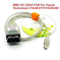 V17.00.020 para Toyota MINI VCI J2534 con FTDI FT232RL OBD OBD2 herramienta de diagnóstico de coche Cable de escáner automático