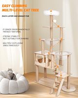 Arbre à chat moderne et classique de luxe avec griffoir mignon, hamac, matériaux en bois et coton, emballé en carton, structure d'escalade intérieure