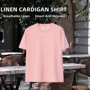 Chemise Homme Personnalisée de Haute Qualité en Lin Couleur Unie, Col Montant en Satin, Tricotée, Respirante, Manches Longues, Style Décontracté et Habillé pour l'Automne - Product Image 2