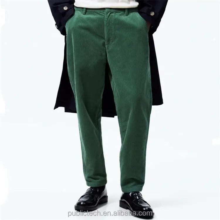 OEM custom logo corduroy fabric green casual loose spring jogging pants for men