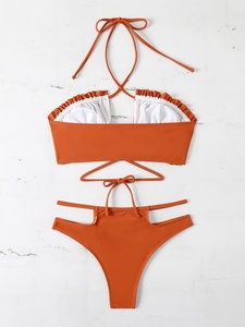 Bikini Sexy a Stringhe per Donne, Costume da Bagno Incrociato con Allacciatura al Collo, Costume da Bagno Arricciato, Bikini Sexy per Ragazze, Biquini, Costume da Nuoto Brasiliano - Product Image 3