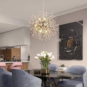 Lampadario a Sospensione Moderno in Cristallo a Forma <span class=keywords><strong>di</strong></span> Soffione, Illuminazione <span class=keywords><strong>di</strong></span> Lusso per Interni in Metallo Dorato e Cromato, Lampadario LED a Fiore per Ristoranti e Hotel - Product Image 3