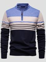 En promotion, Nouvel arrivage : Pull en maille pour homme à blocs de couleur et rayures, avec col montant infroissable et fermeture éclair quart de tour, idéal pour les sorties décontractées.