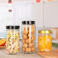 Bocaux en verre hermétiques à parois droites avec couvercles métalliques pour cornichons, confiture, beurre et miel
