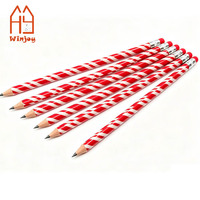 Crayons en bois à rayures rouges et blanches avec gomme, crayons à mine HB, papeterie personnalisée avec logo pour enfants, fournitures scolaires et de bureau