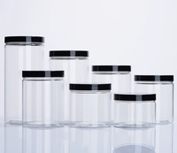 Couvercle noir de qualité alimentaire en plastique PET pot à large ouverture seau d'emballage de thé de fleur de noix transparente avec bouchon à vis en forme de cylindre