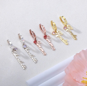 <span class=keywords><strong>Pendientes</strong></span> colgantes de nombre personalizado con piedra de nacimiento chapada en oro y plata de 18 quilates de acero inoxidable Qiuhan - Product Image 5