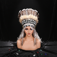 Coiffe en plumes indiennes douces faites à la main, style rayé, couleur personnalisée, taille sur mesure, pour Halloween, carnaval, mascarade, cosplay, fête
