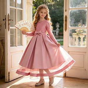 Vestido Formal <span class=keywords><strong>para</strong></span> Niñas, Color Rosa, con Lazo y Perlas en el Cuello, Traje de <span class=keywords><strong>Primera</strong></span> Comunión <span class=keywords><strong>para</strong></span> Bebés, Vestido de Princesa <span class=keywords><strong>para</strong></span> Niñas, Vestido de Dama de Honor <span class=keywords><strong>para</strong></span> Bodas - Product Image 6