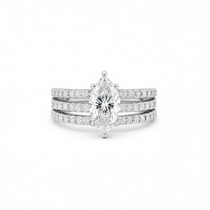 Bague de fiançailles en diamant taille marquise, or blanc, bijoux fins classiques pour femmes, diamants naturels couleur D, diamants latéraux, modèle H234 - Product Image 1